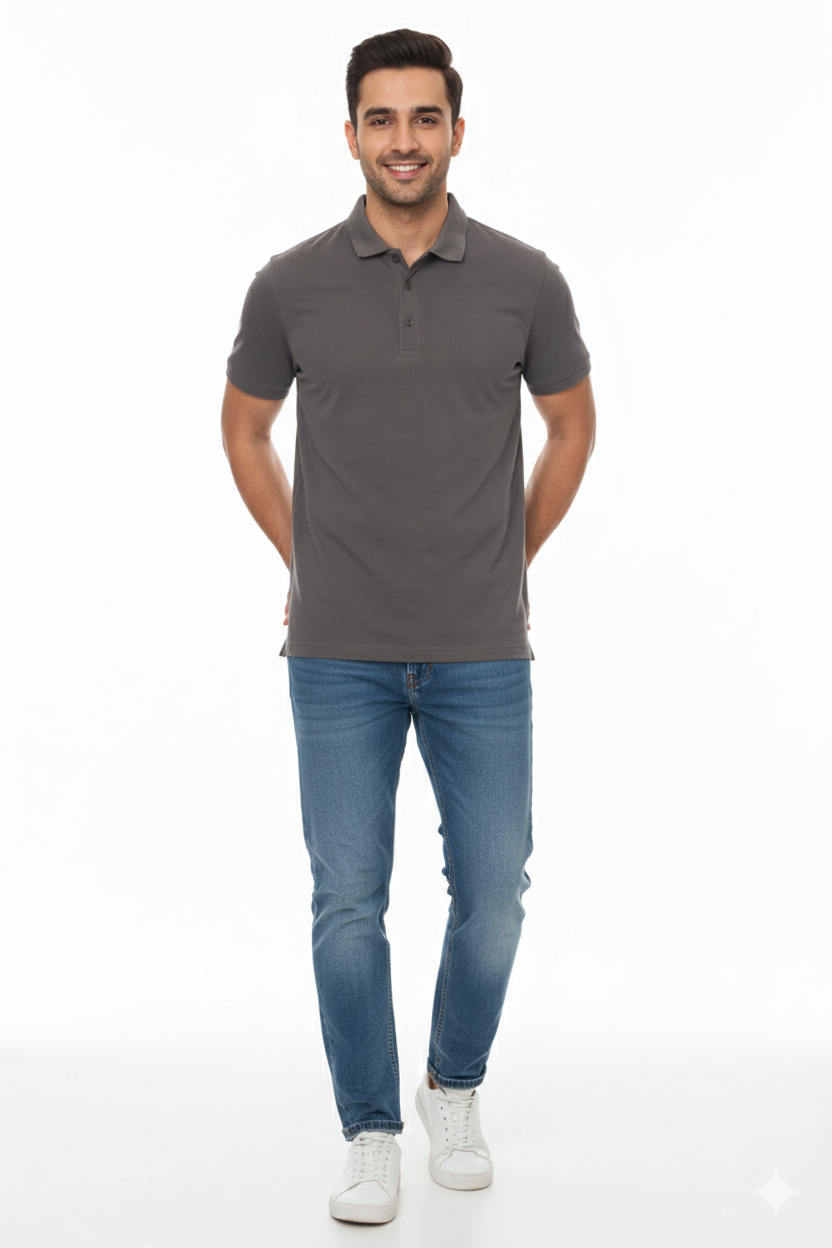 Regular Fit Men's Jersey Polo Smoke