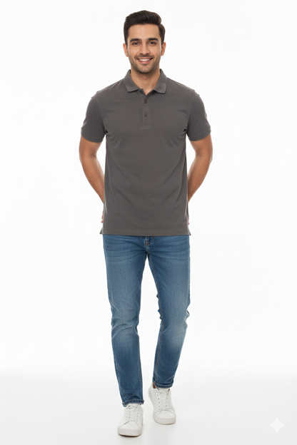 Regular Fit Men's Jersey Polo Smoke