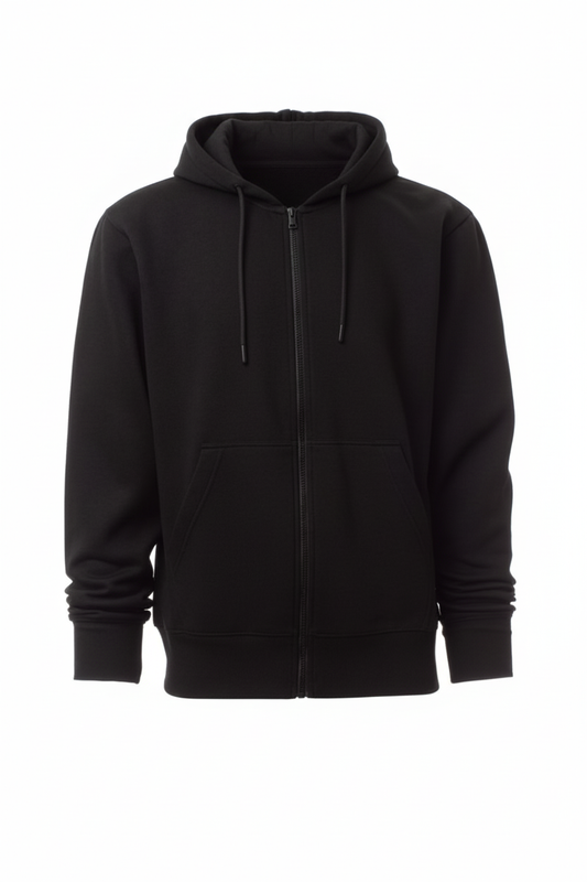 Black Zip Hoodie with Kangaroo Pocket