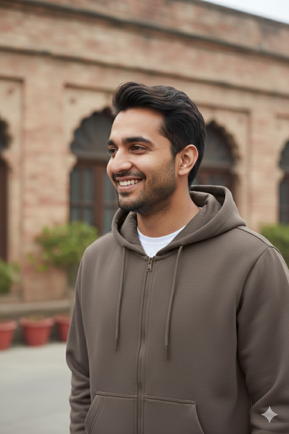 Smoke Zip Hoodie with Kangaroo Pocket