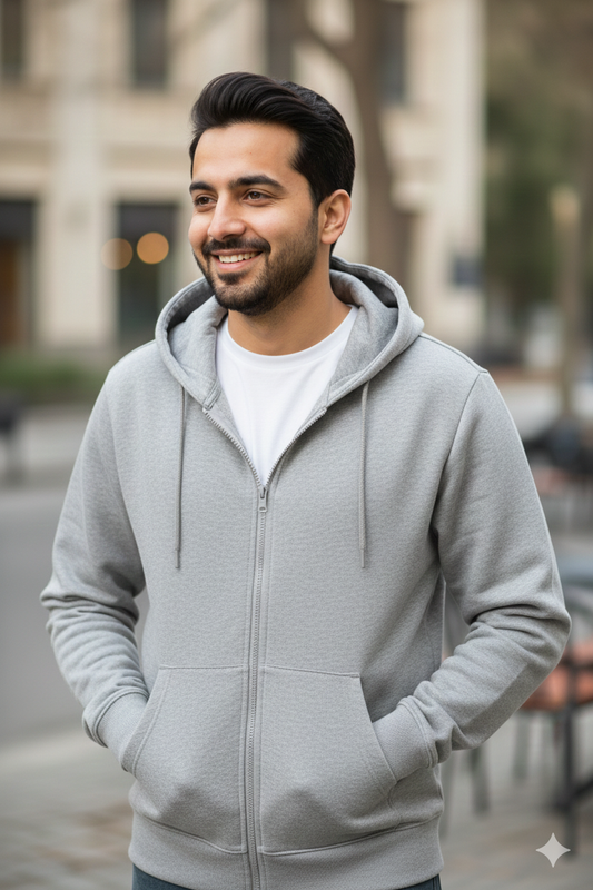 M.Grey Zip Hoodie with Kangaroo Pocket