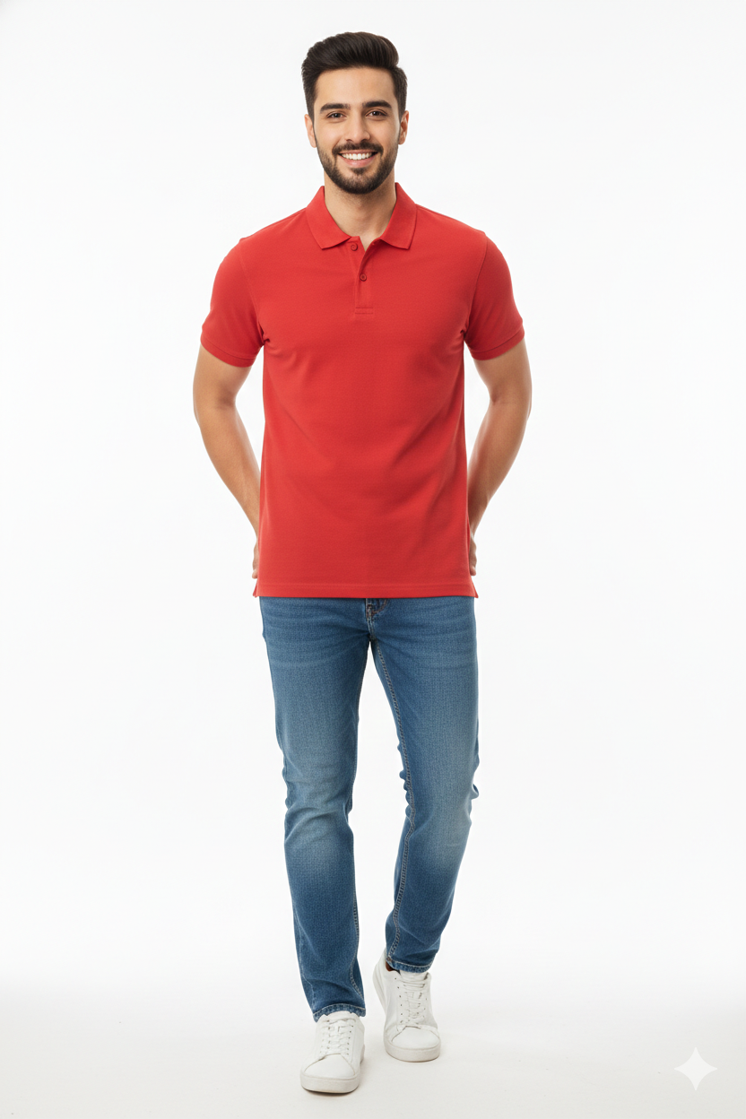 Regular Fit Men's Jersey Polo Red