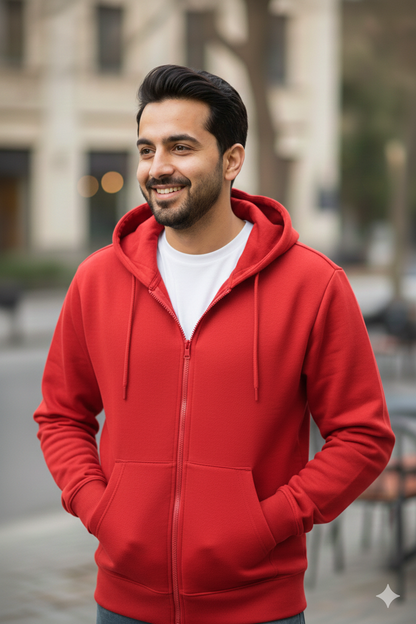 Red Zip Hoodie with Kangaroo Pocket
