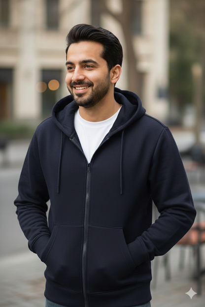 Navy Zip Hoodie with Kangaroo Pocket