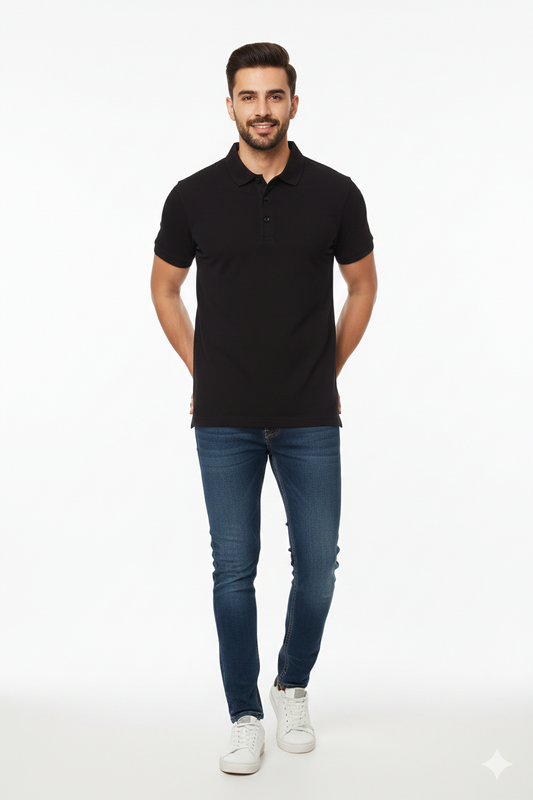 Regular Fit Men's Jersey Polo Black