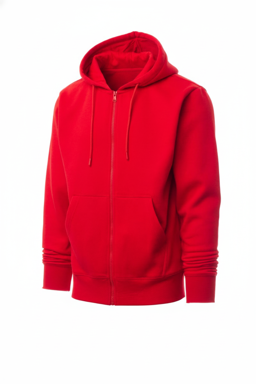 Red Zip Hoodie with Kangaroo Pocket