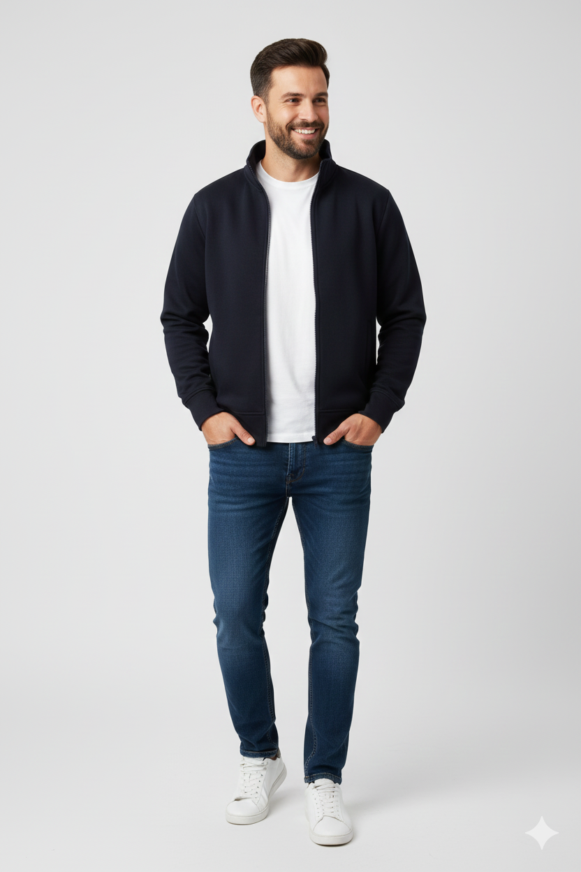 Navy Full Zip with Welt Pocket