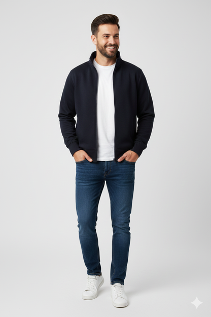 Navy Full Zip with Welt Pocket