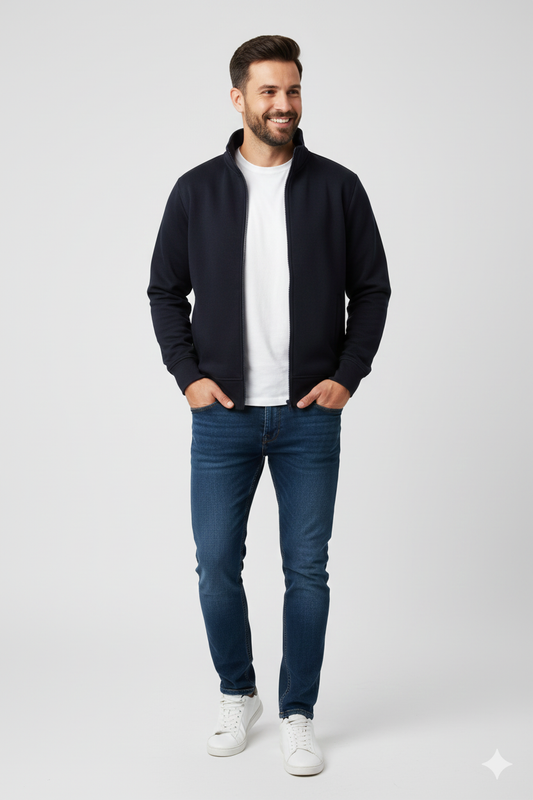 Navy Full Zip with Welt Pocket