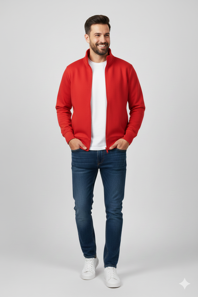 Red Full Zip with Welt Pocket